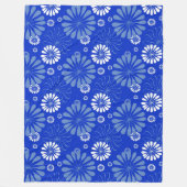 Elektrische Blauwe Moderne Bloemenprint Fleece Deken (Voorkant)