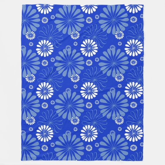 Elektrische Blauwe Moderne Bloemenprint Fleece Deken (Voorkant)