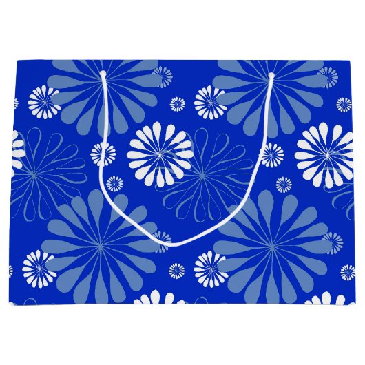 Elektrische Blauwe Moderne Bloemenprint Groot Cadeauzakje (Voorkant)