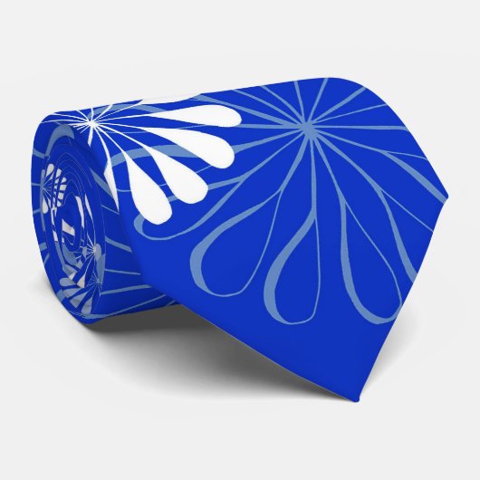 Elektrische Blauwe Moderne Bloemenprint Stropdas (Opgerold)