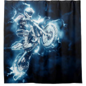 Elektrische Blauwe Motorcross Rider Douchegordijn (Voorkant)