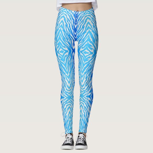 Elektrische Blauwe Tijger Stripes Dierenprint Leggings (Voorkant)