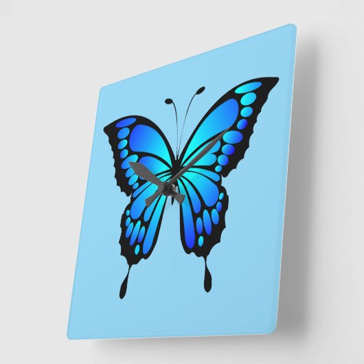 Elektrische blauwe vlinderklok vierkante klok (Hoek)