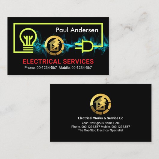 Elektrische bliksem drijft het thuiscircuit aan visitekaartje (Voorkant / Achterkant)
