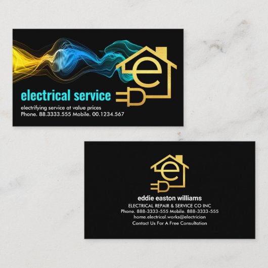 Elektrische bliksem Powers Letter-E Visitekaartje (Voorkant / Achterkant)