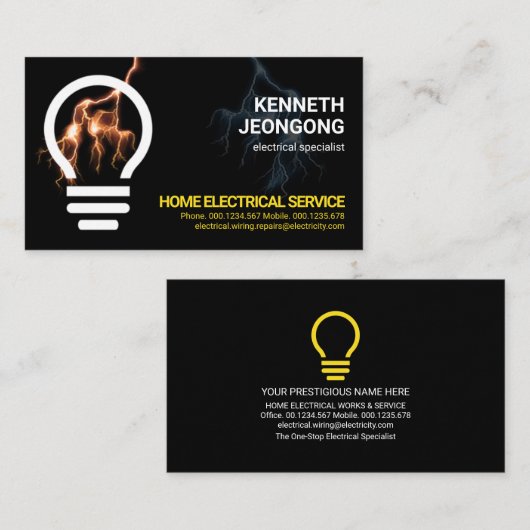Elektrische bliksem Startlamp Visitekaartje (Voorkant / Achterkant)