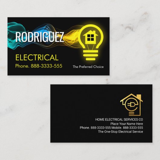 Elektrische Bliksem Voedt Lamp Visitekaartje (Voorkant / Achterkant)