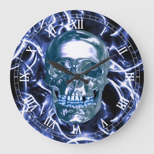 Elektrische Blue Chrome Skull Roman Nummerklok Grote Klok (Voorkant)