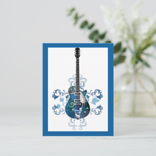 ELEKTRISCHE BLUE GRUNGE SWIRL VECTORS GUITAR MUSIC BRIEFKAART (Staand voorkant)