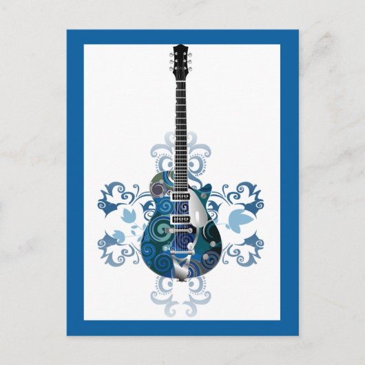 ELEKTRISCHE BLUE GRUNGE SWIRL VECTORS GUITAR MUSIC BRIEFKAART (Voorkant)