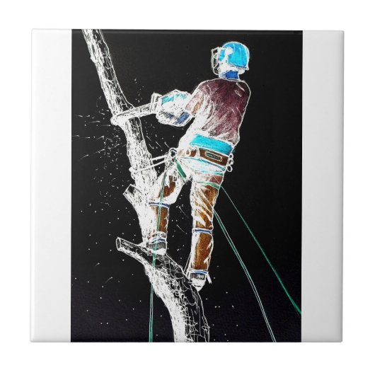 Elektrische boomchirurg-boristisch kettingzagen tegeltje (Voorkant)