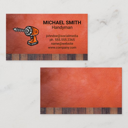 Elektrische boormachine | Bouw | Houtleder Visitekaartje (Voorkant / Achterkant)