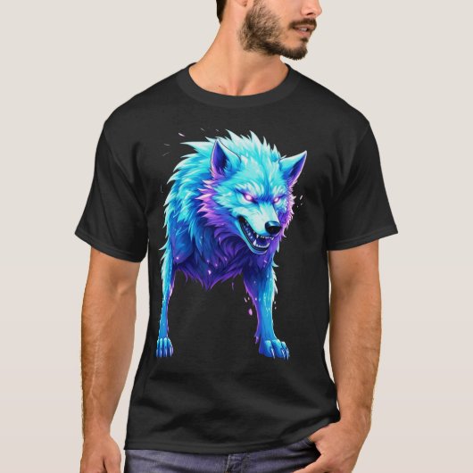 Elektrische Cartoon Wolf T-shirt (Voorkant)