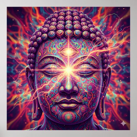 Elektrische Chakra Boeddha - Psychedelische Verlic Poster (Voorkant)