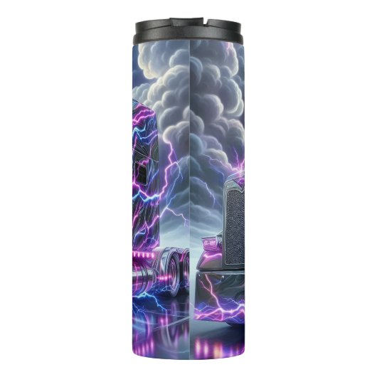 Elektrische Chrome Semi Truck Lightning Strike Thermosbeker (Achterkant)