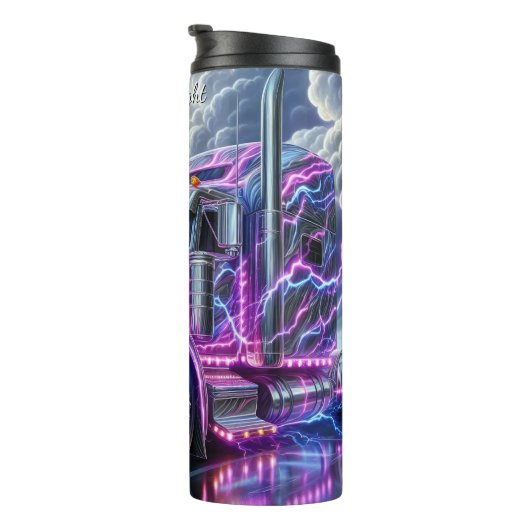 Elektrische Chrome Semi Truck Lightning Strike Thermosbeker (Geroteerd rechts)