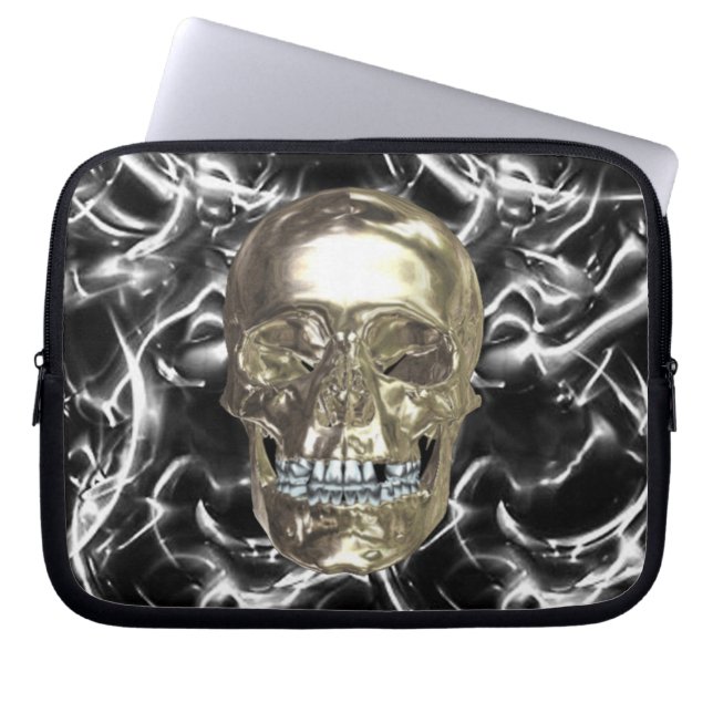 Elektrische Chrome Skull Laptop Mouw Laptop Sleeve (Voorkant)