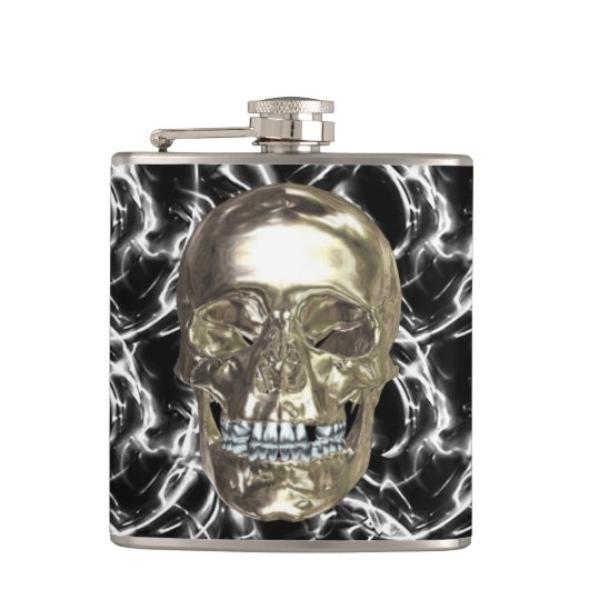 Elektrische chroom schedelkolf heupfles (Voorkant)