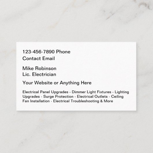 Elektrische diensten Elektricien Visitekaartjes (Achterkant)