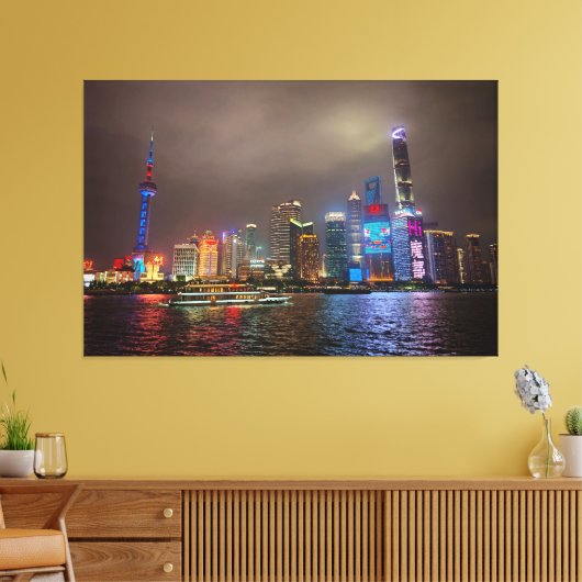 Elektrische dromen - Futuristische Shanghai Skylin Canvas Afdruk (Insitu (Woonkamer))