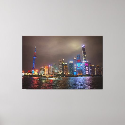 Elektrische dromen - Futuristische Shanghai Skylin Canvas Afdruk (Voorkant)