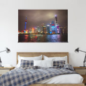 Elektrische dromen - Futuristische Shanghai Skylin Canvas Afdruk (Insitu (Slaapkamer))