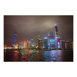Elektrische dromen - Futuristische Shanghai Skylin Foto Afdruk