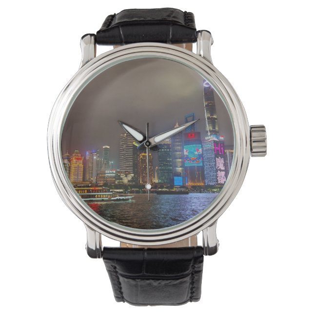 Elektrische dromen - Futuristische Shanghai Skylin Horloge (Voorkant)