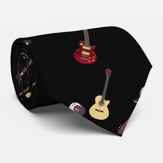 Elektrische en akoestische gitaarcollage stropdas (Opgerold)