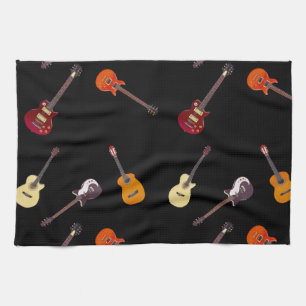 Elektrische en akoestische gitaarcollage theedoek
