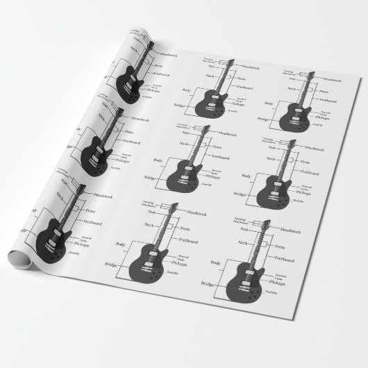 Elektrische en akoestische gitaren cadeaupapier (Uitgerold)