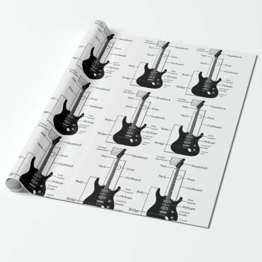 Elektrische en akoestische gitaren cadeaupapier (Uitgerold)