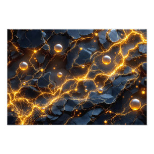 Elektrische energie Abstract met Golden Lightning Foto Afdruk