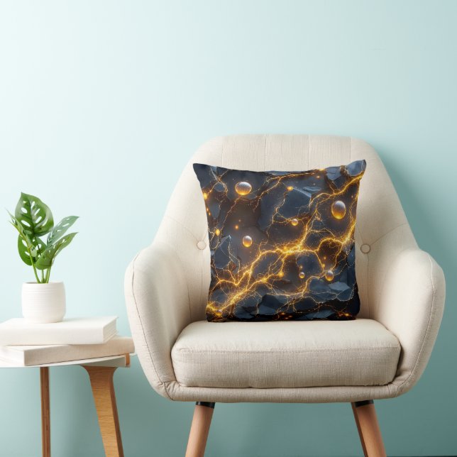 Elektrische energie Abstract met Golden Lightning Kussen (Stoel)