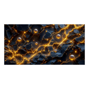 Elektrische energie Abstract met Golden Lightning Perfect Poster