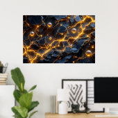 Elektrische energie Abstract met Golden Lightning Poster (Thuiskantoor)