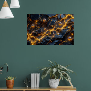 Elektrische energie Abstract met Golden Lightning Poster