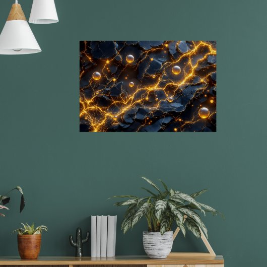Elektrische energie Abstract met Golden Lightning Poster (Woonkamer 1)