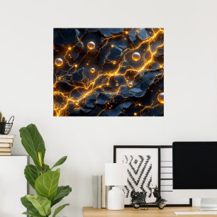 Elektrische energie Abstract met Golden Lightning Poster