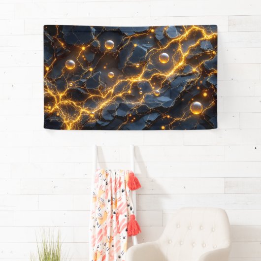 Elektrische energie Abstract met Golden Lightning Spandoek (Insitu)