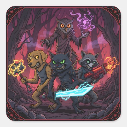 Elektrische Fantasie Dier Krijger Kunst Vierkante Sticker (Voorkant)