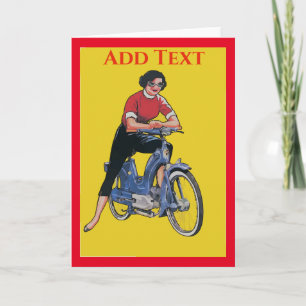 Elektrische fiets, Vintage vrouw, Tekstkaart bewer Kaart
