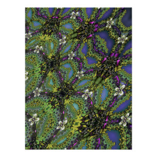Elektrische Flora Paars Groen Bloesem Fractal Perfect Poster