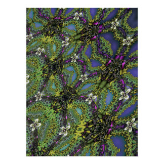 Elektrische Flora Paars Groen Bloesem Fractal Perfect Poster