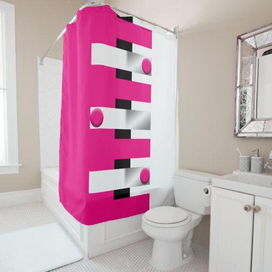 Elektrische Fuchsia Pulse: Vet geometrisch Douchegordijn (In situ)