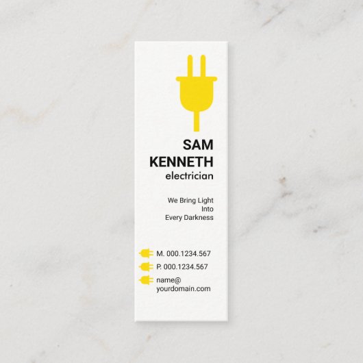 Elektrische gele stroomstekker Buttonnen Mini Visitekaartje (Voorkant)