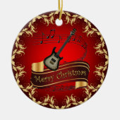 Elektrische gitaar 02-Musical Scroll-Merry Kerst~ Keramisch Ornament (Voorkant)