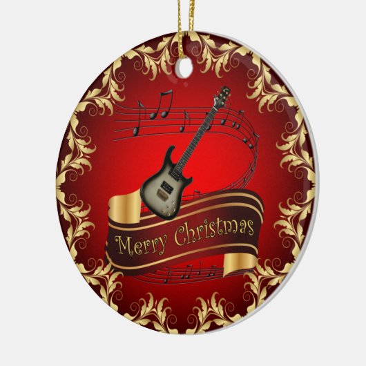 Elektrische gitaar 02-Musical Scroll-Merry Kerst~ Keramisch Ornament (Links)