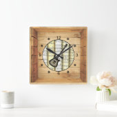 Elektrische gitaar ~ 3 Dimensional ~ Folk Art Box  Vierkante Klok (Huis)