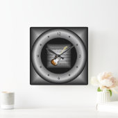 Elektrische gitaar ~ 3D-vel muziek ~ Pillow Silver Vierkante Klok (Huis)